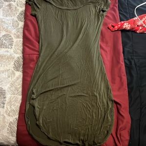 dark green mini dress with thigh slit